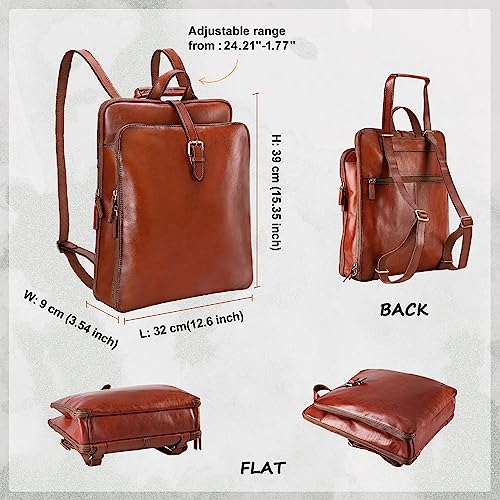 Banuce Full Grain Italian Leather Convertible Backpack Purse for Women Travel Laptop Backpack with luggage strap