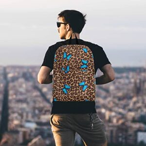 Blue Butterfly Leopard Cheetah Print Backpack, Travel Rucksack Lightweight School Bookbag Daypack for Adults Teen Students Boys Girls One Size