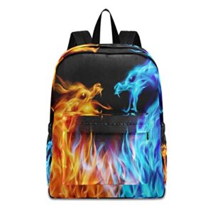 blue and red fiery dragons backpack, travel rucksack lightweight school bookbag daypack for adults teen students boys girls one size