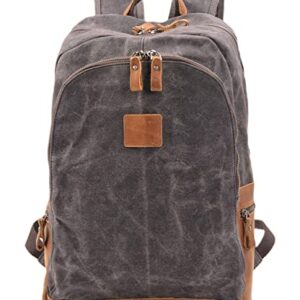 WUDON Canvas Leather Backpack for Women - Casual Style Shoulder Rucksack for Daypack Vintage Backpacks