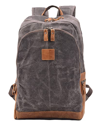 WUDON Canvas Leather Backpack for Women - Casual Style Shoulder Rucksack for Daypack Vintage Backpacks