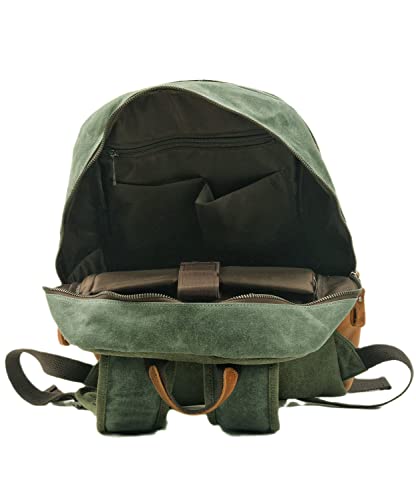 WUDON Canvas Leather Backpack for Women - Casual Style Shoulder Rucksack for Daypack Vintage Backpacks