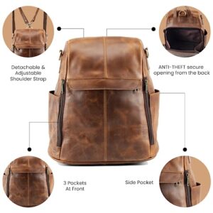 Handmade World Leather Backpack Convertible to Purse Shoulder Bag Full Grain Real Leather Travel Versatile Rucksack Daypack