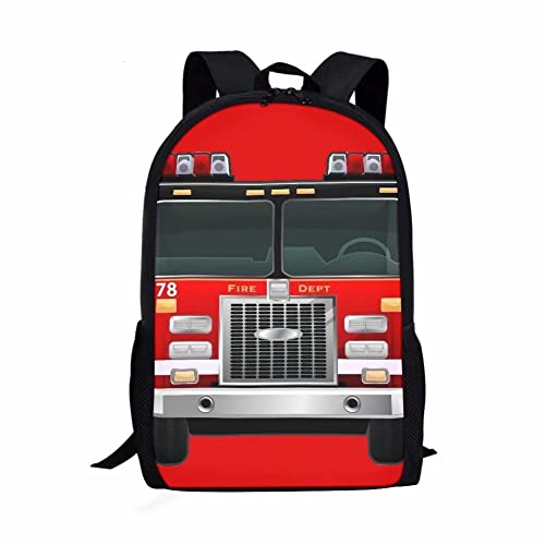 AFPANQZ Fire Truck Design Backpack for Elementary School Kids Cute Rucksack Lightweight School Bags Bookbags Backpacking Soft Daypack Daily Pack