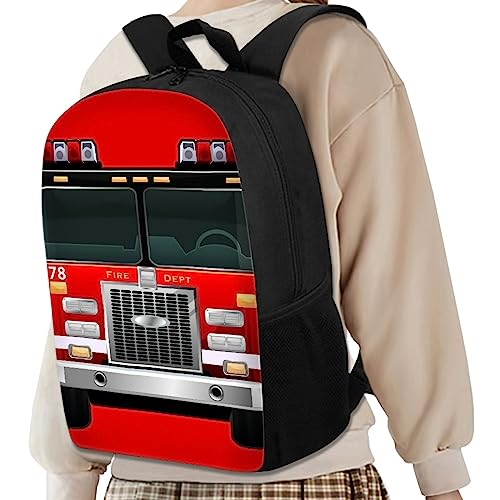 AFPANQZ Fire Truck Design Backpack for Elementary School Kids Cute Rucksack Lightweight School Bags Bookbags Backpacking Soft Daypack Daily Pack