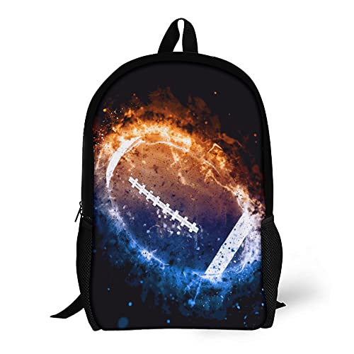 ONE TO PROMISE American Football School Backpack Watercolor Retro Burning American Football Shoulders Bags,Lightweight Commute Daypack Classic Bookbag for Teen Boys Girls High School Student,17 Inch