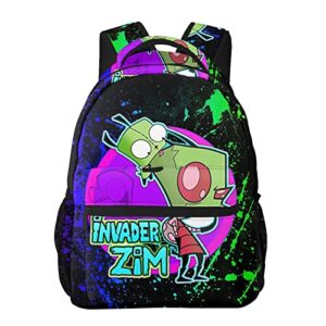 dhcute casual backpack invader cartoon_zim unisex high capacity students schoolbag travel fashion shoulders bag
