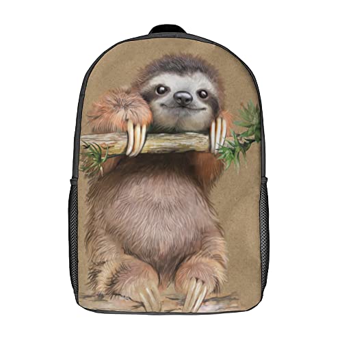 ONE TO PROMISE Sloth Backpacks Cartoon Lovely Sloth Hanging on Branch on Brown Shoulder Student Bookbag Laptop Backpack Travel Hiking Camping Daypack for Teens Women Men with Side Pockets