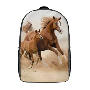 ONE TO PROMISE Horses School Backpack Wild Animal Cool Arabian Horses Running in Desert Bookbags Adjustable Travel Daypack Water Resistant Shoulders School Bag for Womens Mens Teens Boys Girls