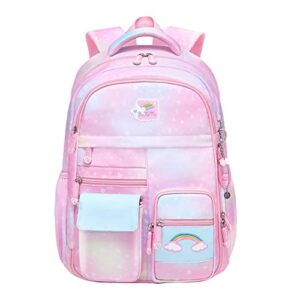 byxepa girls backpack, school backpacks 16 * 11.5 * 7.5in for girls, cute book bag with compartments for girl kid students elementary school, pink
