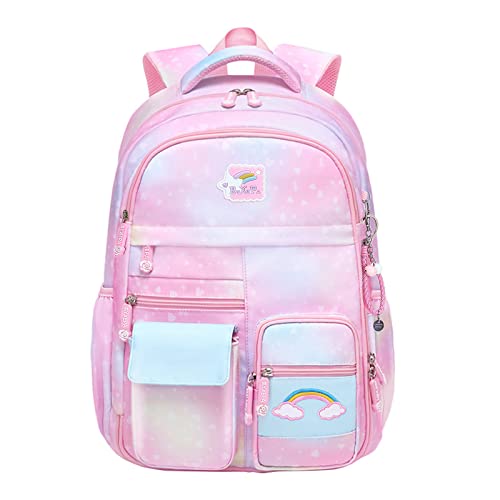 BYXEPA Girls Backpack, School Backpacks 16 * 11.5 * 7.5in for Girls, Cute Book Bag with Compartments for Girl Kid Students Elementary School, Pink