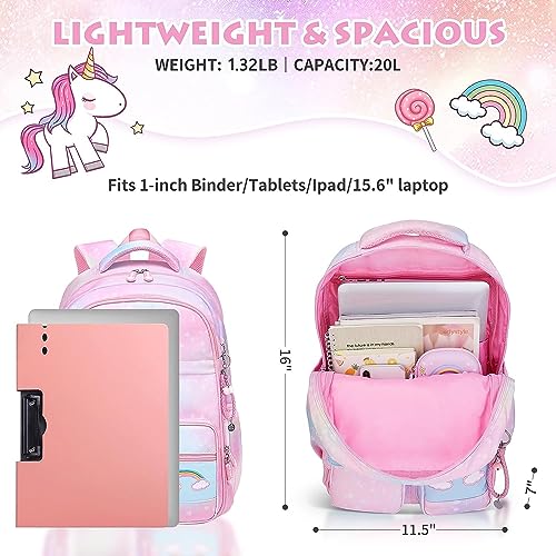 BYXEPA Girls Backpack, School Backpacks 16 * 11.5 * 7.5in for Girls, Cute Book Bag with Compartments for Girl Kid Students Elementary School, Pink