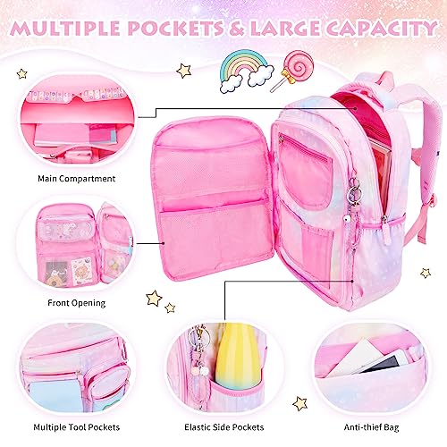 BYXEPA Girls Backpack, School Backpacks 16 * 11.5 * 7.5in for Girls, Cute Book Bag with Compartments for Girl Kid Students Elementary School, Pink