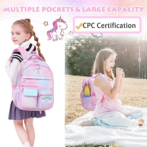 BYXEPA Girls Backpack, School Backpacks 16 * 11.5 * 7.5in for Girls, Cute Book Bag with Compartments for Girl Kid Students Elementary School, Pink