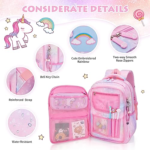 BYXEPA Girls Backpack, School Backpacks 16 * 11.5 * 7.5in for Girls, Cute Book Bag with Compartments for Girl Kid Students Elementary School, Pink