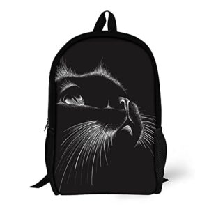 kamoxi black cat backpack cute kitten face funny animal print style bookbags water resistant school college bag classical basic knapsack polyester travel daypack for teen girls boys, large 17"