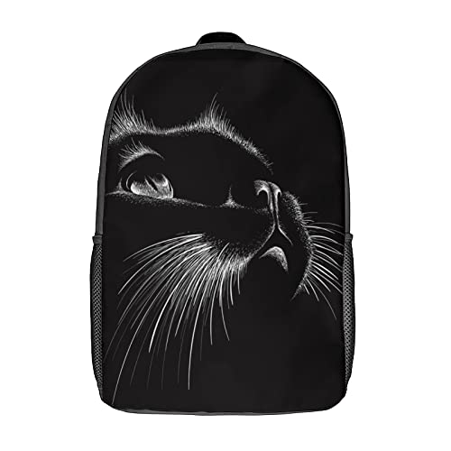 Kamoxi Black Cat Backpack Cute Kitten Face Funny Animal Print Style Bookbags Water Resistant School College Bag Classical Basic Knapsack Polyester Travel Daypack for Teen Girls Boys, Large 17"