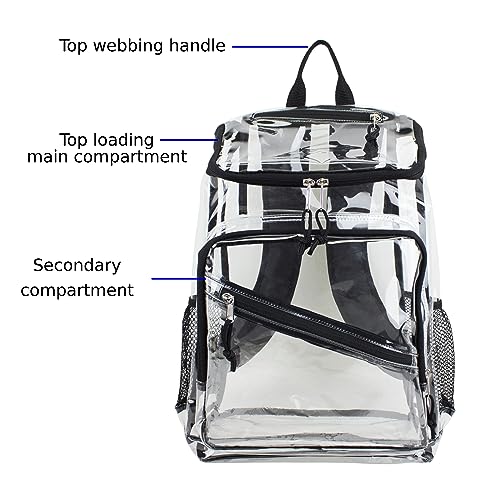 Eastsport Clear Backpack Top Loader Stadium Approved See Through Transparent w/Adjustable Padded Straps - Black