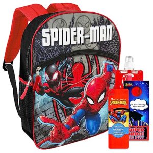 spiderman backpack for boys girls kids - 5 pc bundle with 16" spiderman school backpack bag, water bottle, stickers, and more (marvel school supplies)