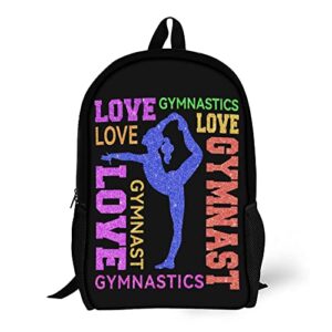 WZOMT Gymnastics Backpack for Girls Women, Colorful Love Gymnastics Gymnast on Black Bookbags Shoulder Schoolbag Rucksack Daypack Water Resistant Sport Hiking Travel Bags Gifts Large 17"