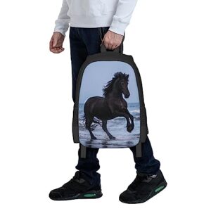 WZOMT Horse Backpack for Girls Boys, Black Galloping Horse on the Beach Animal Bookbags College Student Schoolbags Rucksack Laptop Daypack Water Resistant Sport Hiking Travel Bags Large 17"