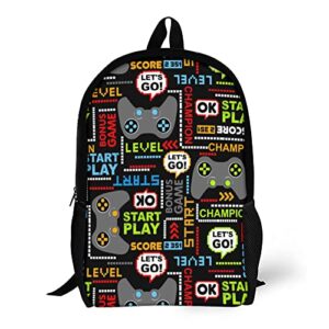wzomt funny video game school backpacks for boys girls teen mens, colorful pixel games 80s 90s vintage daypack travel bags lightweight elementary middle college bookbags rucksack large 17"