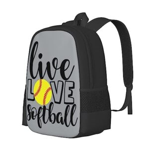WZOMT Softball Backpack for Girls Women Men Boys, Funny Live Love Softball Yellow Sport Ball on Grey School Bookbags Rucksack Fashion Daypack Water Resistant Hiking Travel Bags Large 17"