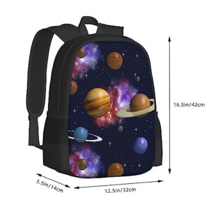 WZOMT Unisex Space Planet Backpack Funny Solar System Blue Purple Galaxy Daypack Lightweight Travel Bags Elementary Middle College School Backpacks for Teen Boys Girls Mens Women Large 17"
