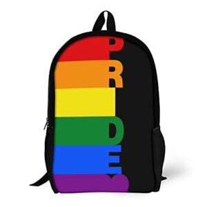 wzomt lgbtq backpack gay pride rainbow stripe on black bookbag lightweight fashion shoulder bags water resistant daypack sport laptop travel hiking rucksack for teens adult men women large 17"