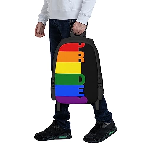 WZOMT Lgbtq Backpack Gay Pride Rainbow Stripe on Black Bookbag Lightweight Fashion Shoulder Bags Water Resistant Daypack Sport Laptop Travel Hiking Rucksack for Teens Adult Men Women Large 17"