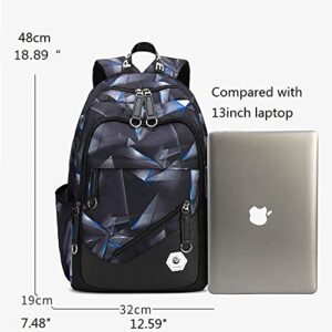 ETAISHOW Geometric-Print Boys Backpack for Elementary Middle School Kids Bookbag School Bag for Teens Black Blue