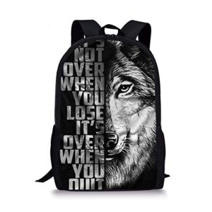 motto wolf print large laptop backpack travel hiking backpack for men womens teens young