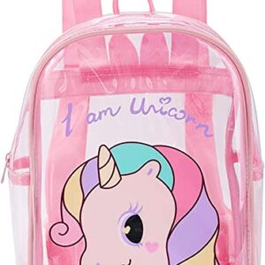 VALICLUD Unicorn Backpack See Through Backpack Unicorn Clear Bag Pink Clear Backpack Clear Mini Backpack Casual Daypacks Festival Bag for Girls