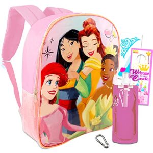 disney princess backpack for girls 8-12 - bundle with disney princess school backpack, water pouch, stickers | disneyland backpack