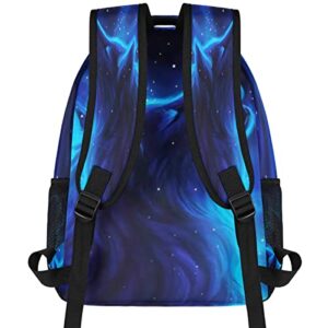 Wolf Backpacks for Boys Girls, Blue Galaxy Cool Wolf Lightweight School Backpack Laptop College Bookbag, Travel Casual Daypack, Hiking Camping Computer Rucksack