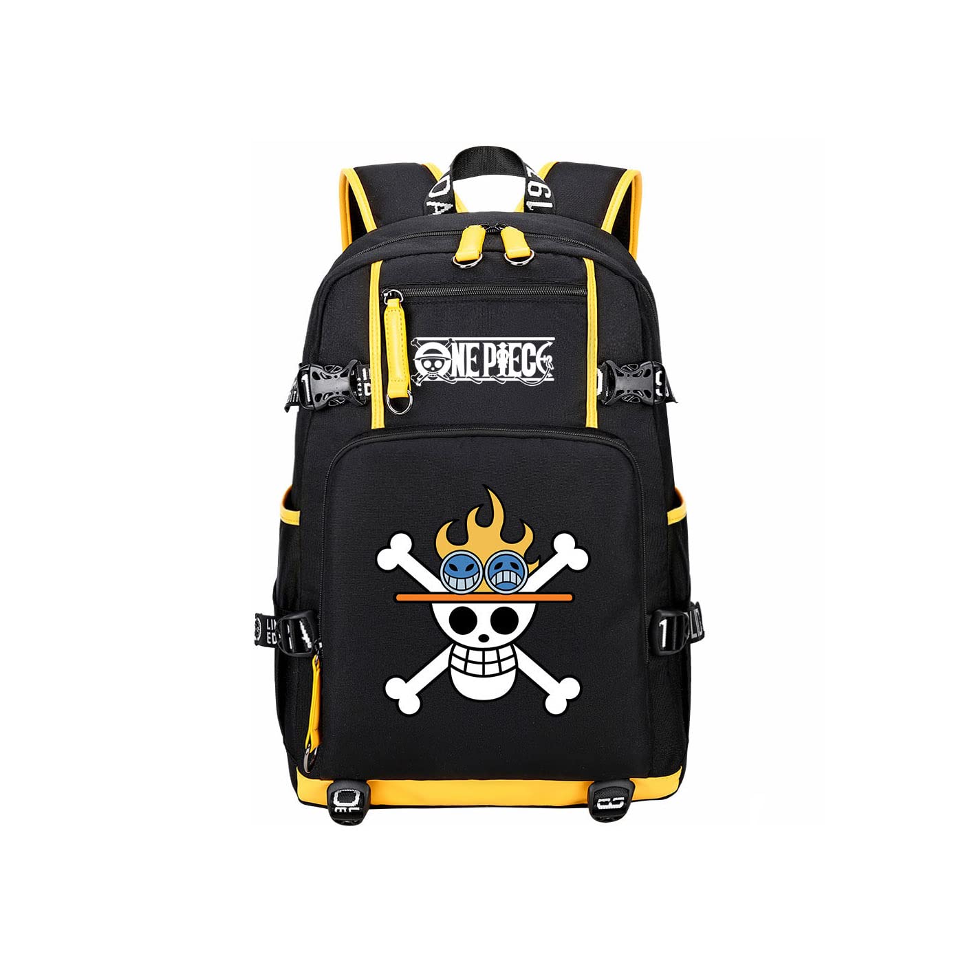ZJYJING One Piece Anime Color Logo Print Backpack Equipped with USB Interface Fashion Casual Large Capacity Laptop Backpack (B-3)