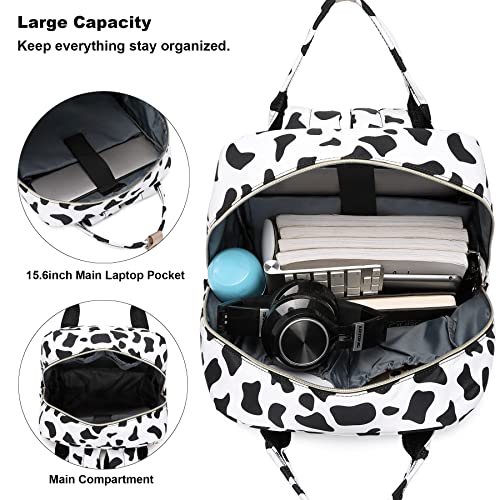 Kouxunt Cow Print Laptop Backpack College Bookbag School Backpack for Women Girls, Travel Backpack 15.6 Inch Computer Backpacks