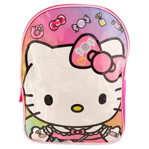 Hello Kitty Backpack for Girls - Hello Kitty School Supplies Bundle with 15" Hello Kitty School Bag Plus Stickers, Pink Water Bottle, and More (Hello Kitty Travel Bag)