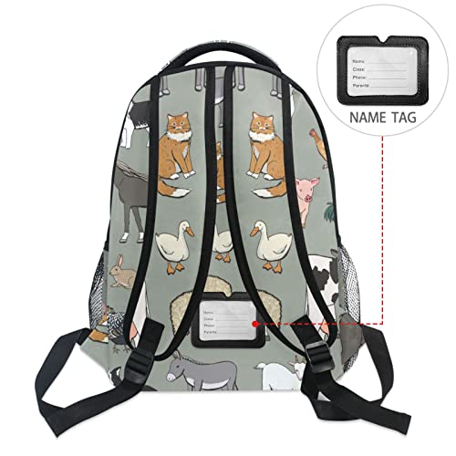 Krafig Farm Animals Pattern Boys Girls Kids School Backpacks Bookbag, Elementary School Bag Travel Backpack Daypack