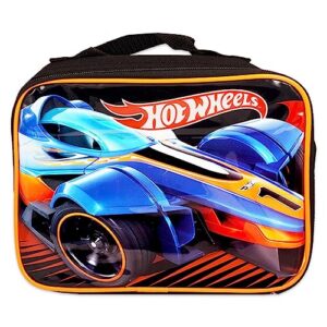 Color Shop Hot Wheels Backpack and Lunch Box Kids - 6 Pc Bundle 16'' Hot Wheels Backpack, Lunch Bag, Water Bottle, Cars and Trucks Stickers, Backpack Clip, and More (Hot Wheels School Supplies)