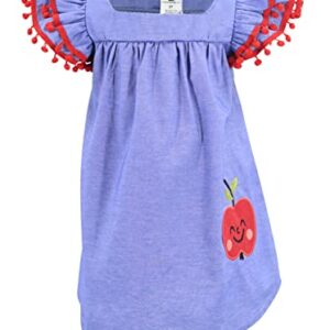 Unique Baby Girls Back to School Denim Apple Dress (5Y, Red)