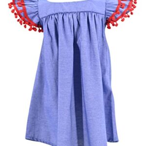 Unique Baby Girls Back to School Denim Apple Dress (5Y, Red)