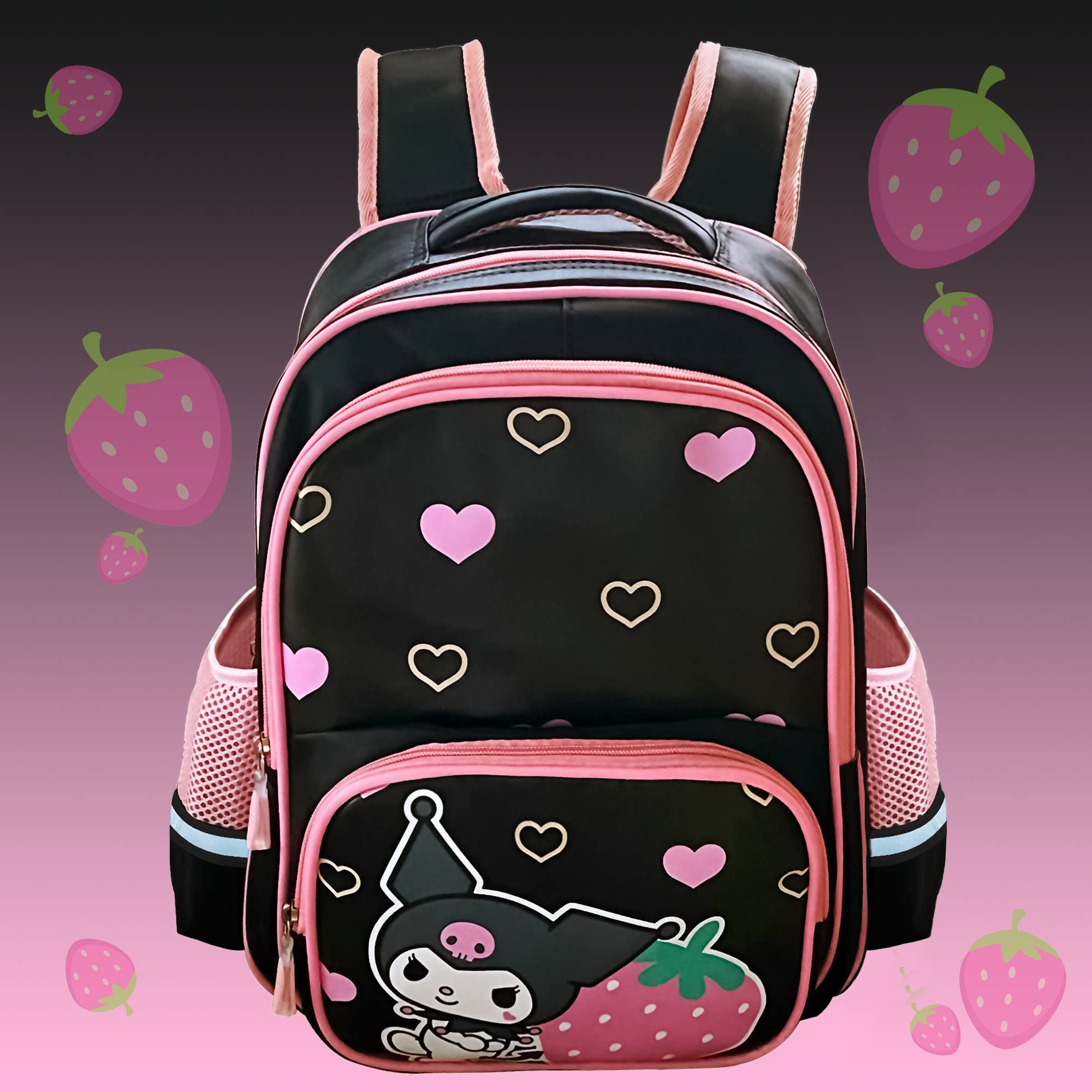 Fiohiof Teen Kids Backpacks for Girls Cartoon Cute 15 Inches Laptop Backpacks Kawaii backpack Travel Bags Book Bag(Black)