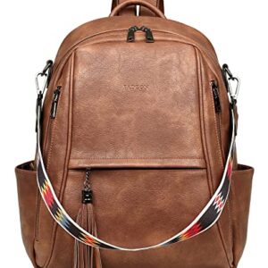 FADEON Leather Laptop Backpack Purse for Women Laptop Backpacks, Designer Mutiple Pockets Ladies Shoulder Bags Brown