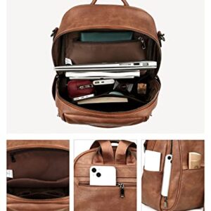 FADEON Leather Laptop Backpack Purse for Women Laptop Backpacks, Designer Mutiple Pockets Ladies Shoulder Bags Brown