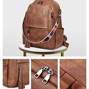 FADEON Leather Laptop Backpack Purse for Women Laptop Backpacks, Designer Mutiple Pockets Ladies Shoulder Bags Brown