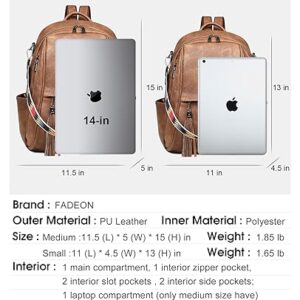 FADEON Leather Laptop Backpack Purse for Women Laptop Backpacks, Designer Mutiple Pockets Ladies Shoulder Bags Brown