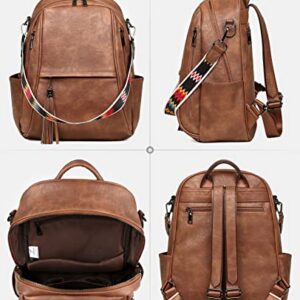 FADEON Leather Laptop Backpack Purse for Women Laptop Backpacks, Designer Mutiple Pockets Ladies Shoulder Bags Brown