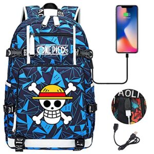 ZJYJING One Piece Anime Color Logo Print Backpack Equipped with USB Interface Fashion Casual Large Capacity Laptop Backpack (K-1)