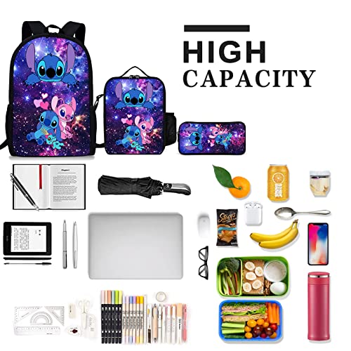 mfiwena Teens Cartoon Bag Set Backpack for Girls Boys 17" Laptop Bookbag with High-capacity Insulated Lunch Bag Pencil Case